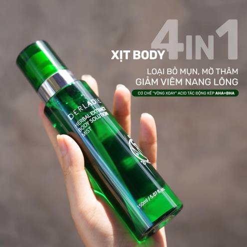 Xịt Toàn Thân Loại Bỏ Mụn, Mờ Thâm, Giảm Viêm Nang Lông Derladie Herbal Extract Body Solution Mist 150ml