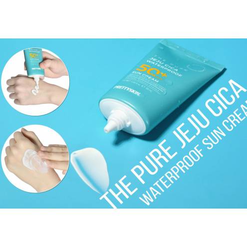 Kem chống nắng kháng nước Pretty Skin The Pure Jeju Cica Waterproof Sun Cream ( Xanh dương mới)