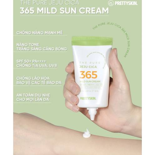 Kem chống nắng rau má Pretty Skin The Pure Jeju Cica 365 Mild Sun Cream ( Xanh lá mới)
