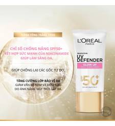 VẠCH HỒNG - Kem Chống Nắng Nâng Tông L'Oreal UV Defender Glow Up Daily Sunscreen SPF50+ PA ++++ 50ml