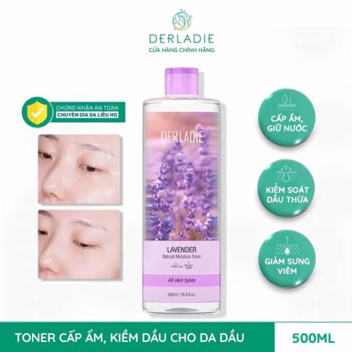 Nước Hoa Hồng Kháng Viêm, Trị Mụn Chiết Xuất Hoa Lavender Derladie Lavender Natural Moisture Toner 500ml 