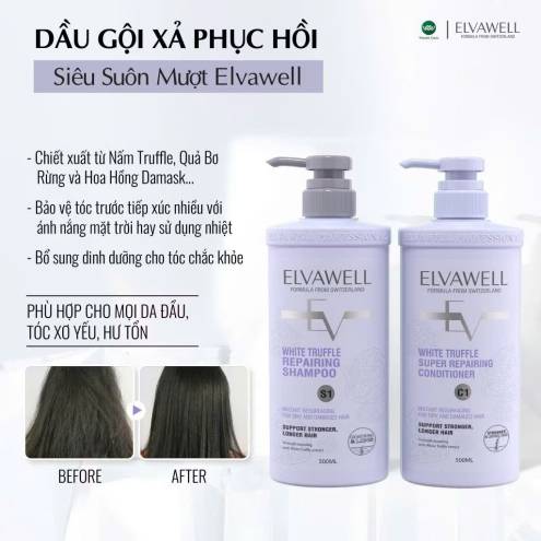 Dầu gội, xả Elvawell White Truffle siêu mềm mượt tóc 500ml/1000ml 
