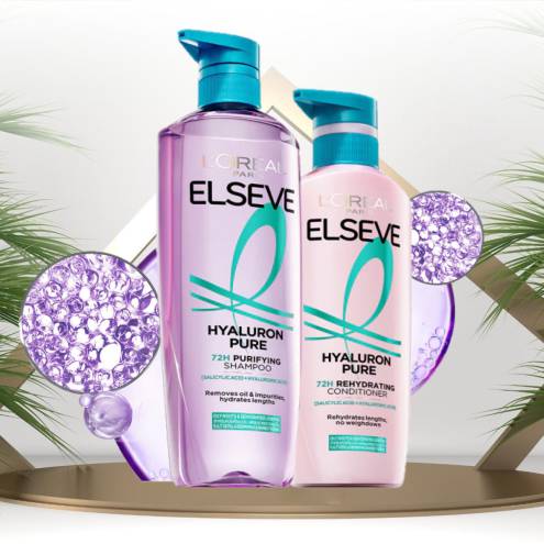 Gội Xả L'Oreal Paris Hyaluron Pure Purifying Shampoo & Hydrating Conditioner Sạch Nhờn Nhẹ Bồng