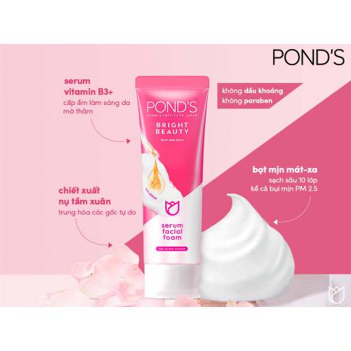 Sữa Rửa Mặt Sáng Hồng Rạng Rỡ Ponds Bright Beauty Serum Facial Foam 100G