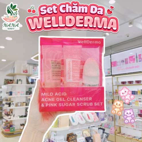 Set Sữa Rửa Mặt Giảm Mụn Kem Tẩy Tế Bào Chết Và Máy Rửa Mặt Wellderma