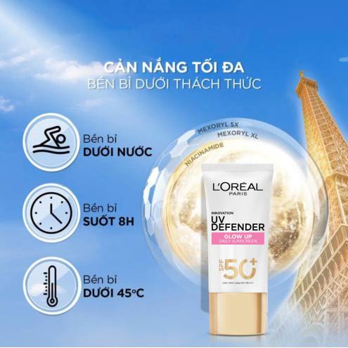 VẠCH HỒNG - Kem Chống Nắng Nâng Tông L'Oreal UV Defender Glow Up Daily Sunscreen SPF50+ PA ++++ 50ml