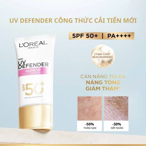 VẠCH HỒNG - Kem Chống Nắng Nâng Tông L'Oreal UV Defender Glow Up Daily Sunscreen SPF50+ PA ++++ 50ml