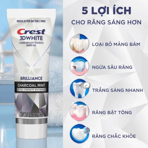  Kem Đánh Răng Than Tre Crest 3D White Brilliance Charcoal Mint Toothpaste