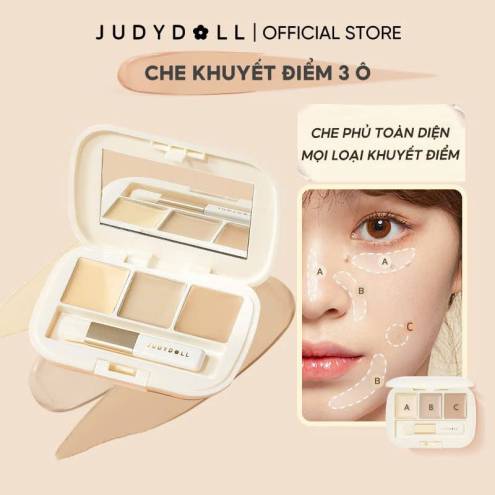 Bảng Che Khuyết Điểm 3 Ô Judydoll Three-Color Concealer Palette Kèm Cọ Che Phủ 2.7g