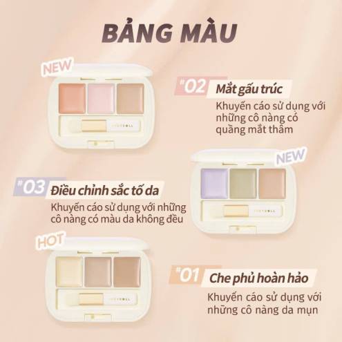 Bảng Che Khuyết Điểm 3 Ô Judydoll Three-Color Concealer Palette Kèm Cọ Che Phủ 2.7g