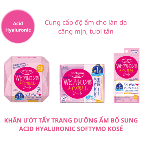 KHĂN ƯỚT TẨY TRANG DƯỠNG ẨM BỔ SUNG ACID HYALURONIC SOFTYMO KOSÉ 