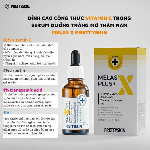 Tinh Chất Dưỡng Trắng Da Mờ Thâm Nám Vitamin C Pretty Skin Melas Plus+  