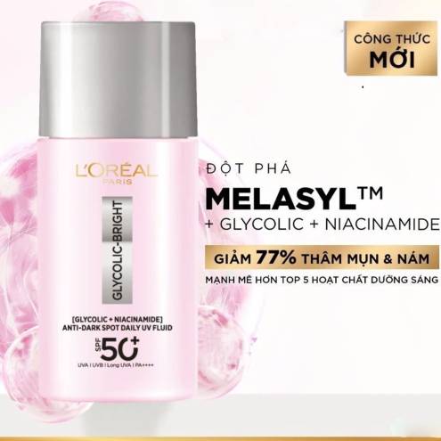 Kem Chống Nắng L'Oreal Paris Glycolic-Bright Anti-Dark Spot Daily UV Fluid Giảm Thâm Nám 50ml