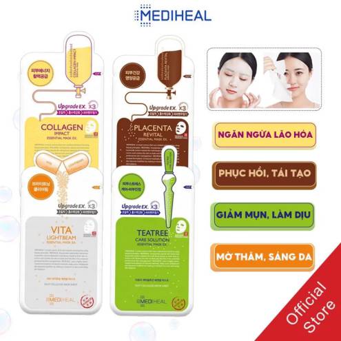 Mặt Nạ Miếng Giảm Mụn, Dưỡng Trắng, Chống Lão Hóa, Phục Hồi Da Mediheal Essential Mask REX 24ml (Teatree, Collagen, Lightbeam, Placenta) 