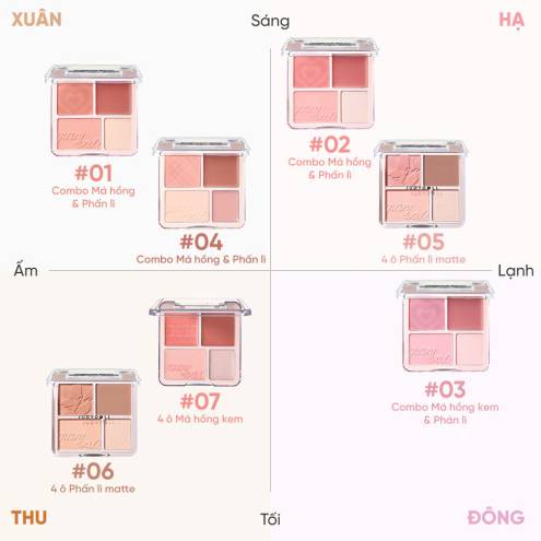 Bảng Phấn Má Hồng Judydoll Bắt Sáng 4 Ô Tông Lì Đa Năng Blush&Highlight Palette 9g