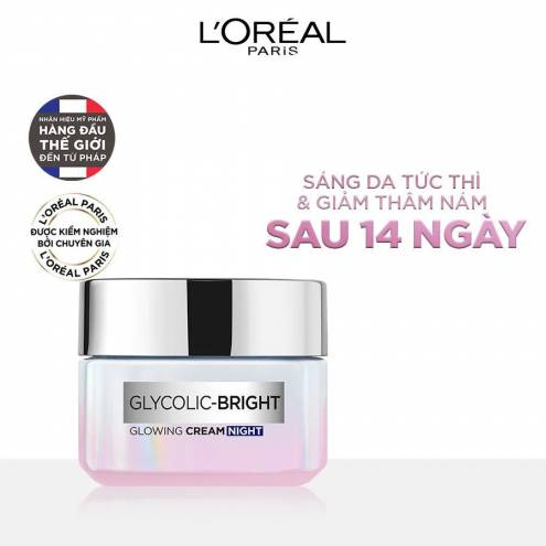 Kem Dưỡng LOreal Paris Sáng Mịn Mờ Thâm Nám Ban Đêm Glycolic-Bright Glowing Cream Night 50ml