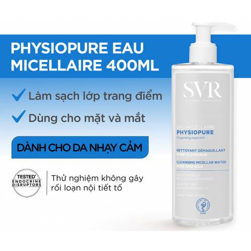 Nước tẩy trang SVR Physiopure Eau Micellaire – 400ml loại bỏ bụi bẩn, lớp trang điểm cho da nhạy cảm