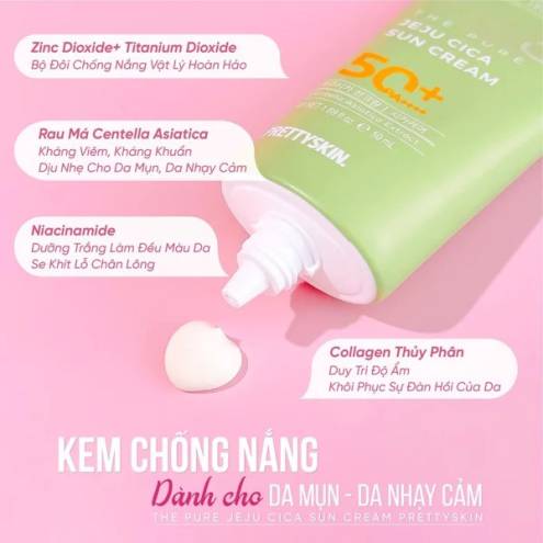 Kem Chống Nắng Rau Má PrettySkin Jeju Cica Sun Cream SPF 50+, PA++++