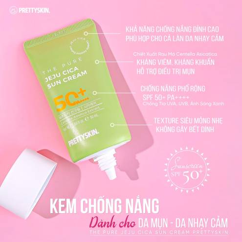 Kem Chống Nắng Rau Má PrettySkin Jeju Cica Sun Cream SPF 50+, PA++++
