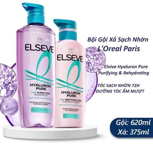 Gội Xả L'Oreal Paris Hyaluron Pure Purifying Shampoo & Hydrating Conditioner Sạch Nhờn Nhẹ Bồng