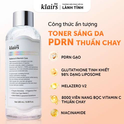Nước hoa hồng sáng da Klairs Freshly Juiced Vitamin Essence Toner 180ml