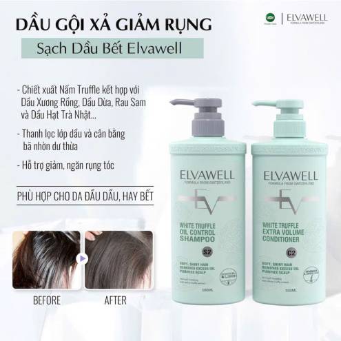 Dầu gội, xả Elvawell White Truffle siêu mềm mượt tóc 500ml/1000ml 