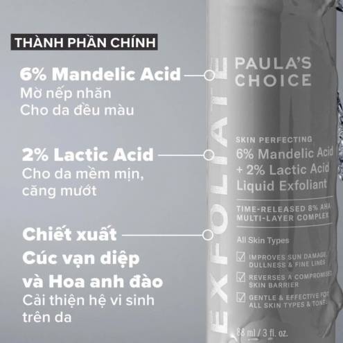 Dung dịch loại bỏ tế bào chết và làm sáng da Skin Perfecting 6% Mandelic Acid + 2% Lactic Acid Liquid Exfoliant Paula's Choice 