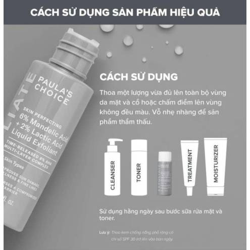 Dung dịch loại bỏ tế bào chết và làm sáng da Skin Perfecting 6% Mandelic Acid + 2% Lactic Acid Liquid Exfoliant Paula's Choice 
