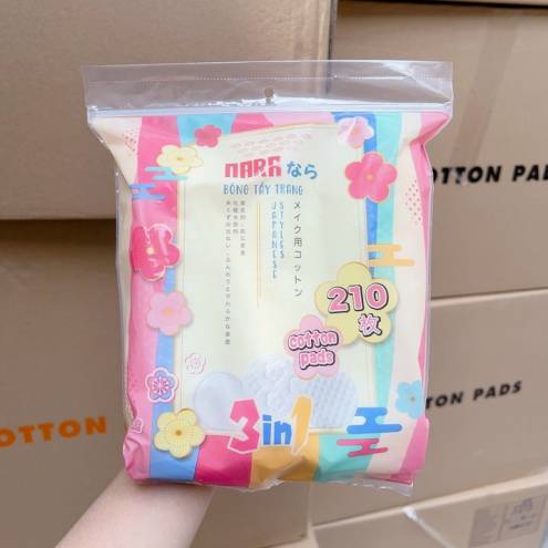 Bông tẩy trang Nara túi zip Nhật dập viền siêu mịn 210 miếng và 160 miếng