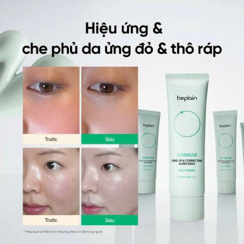 Kem Chống Nắng Beplain Vật Lý, Nâng Tông, Giảm Đỏ Sunmuse Tone Up & Correcting Sunscreen Mild Green SPF50+ PA++++ 50ml