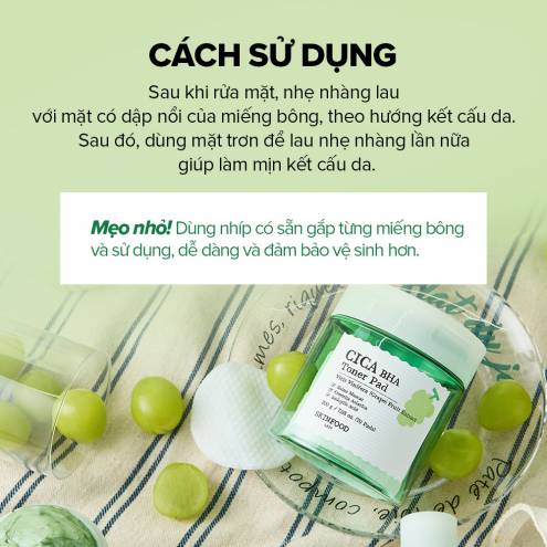 Hộp 60 miếng Tẩy tế bào chết nhẹ nhàng và làm dịu da Shine Muscat Cica BHA Pad