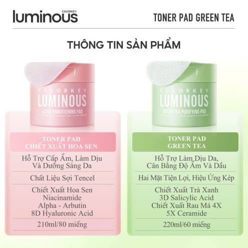 Toner pad Colorkey Luminous Green Tea 60 miếng