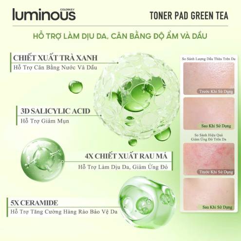 Toner pad Colorkey Luminous Green Tea 60 miếng