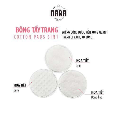 Bông tẩy trang Nara túi zip Nhật dập viền siêu mịn 210 miếng và 160 miếng