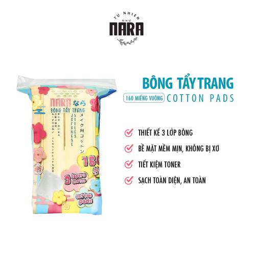 Bông tẩy trang Nara túi zip Nhật dập viền siêu mịn 210 miếng và 160 miếng
