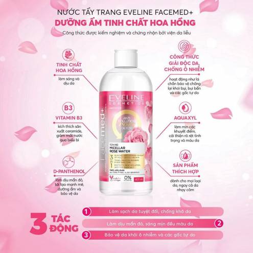 Nước Tẩy Trang Làm Sạch, Dưỡng Ẩm Da Eveline Facemed+ Micellar Water 400ml