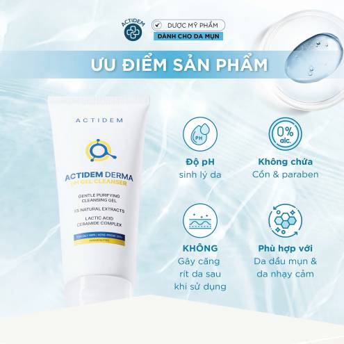 Sữa rửa mặt dạng Gel Actidem Derma pH Gel Cleanser