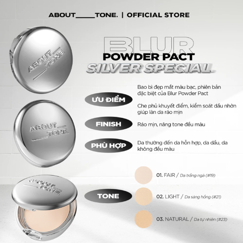 Phấn phủ About Tone Powder Pact phiên bản vỏ bạc limited 