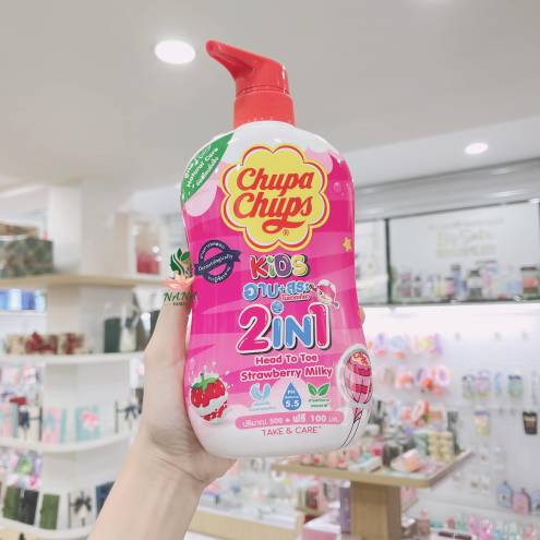 Sữa tắm gội toàn thân hương sữa dâu cho bé Chupa Chups Kid 2 in 1 600ml Thái Lan 