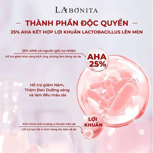 (Dạng Tuýp) Peel da Labonita Red Hot Toning Gel AHA 25%+Lợi khuẩn Lactobacillus 30ml
