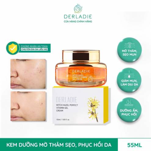 Kem Dưỡng Dạng Gel Cấp Ẩm Chăm Sóc Da Mụn, Mờ Thâm, Sẹo Derladie Witch Hazel Perfect Vitamin Gel Cream 55ml