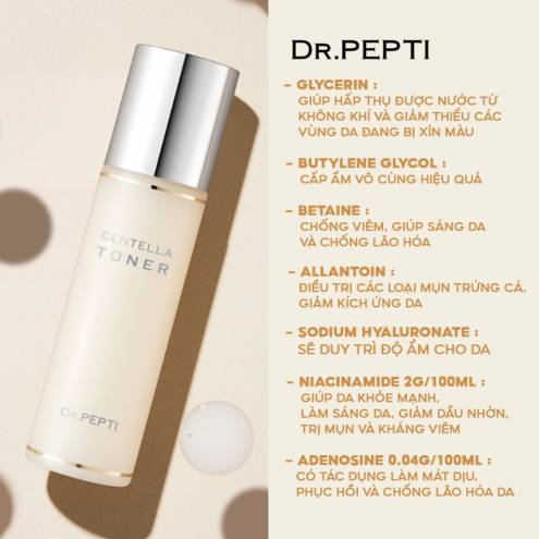 Nước Hoa Hồng Rau Má Làm Dịu, Dưỡng Sáng Da Dr.Pepti+ Centella Toner 180ml