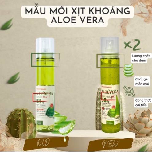 [Mẫu Mới] Xịt Khoáng Lô Hội Nha Đam Thành Phần Cải Thiến Cô Đặc X2 Aloe Vera Soothing Mist 98%  