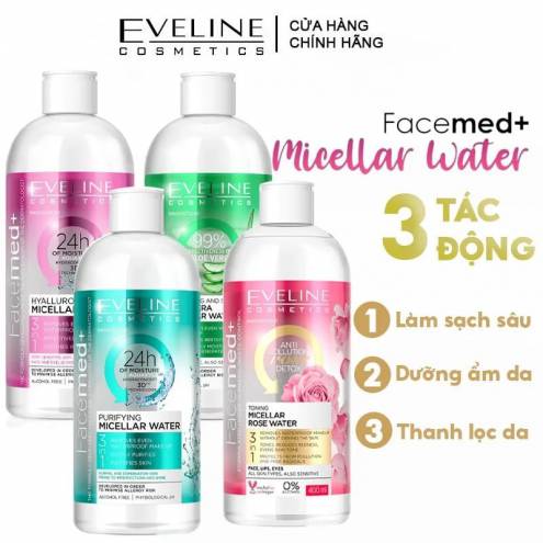 Nước Tẩy Trang Làm Sạch, Dưỡng Ẩm Da Eveline Facemed+ Micellar Water 400ml