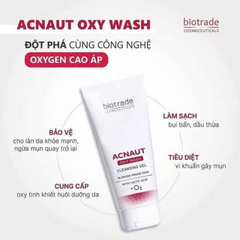 Sữa rửa mặt trị mụn Biotrade Acnaut Oxy Wash Cleansing Gel