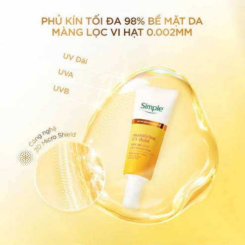 Kem Chống Nắng Kiềm Dầu Thoáng Mịn Simple Mattifying UV Fluid SPF50 PA++++ 40ml