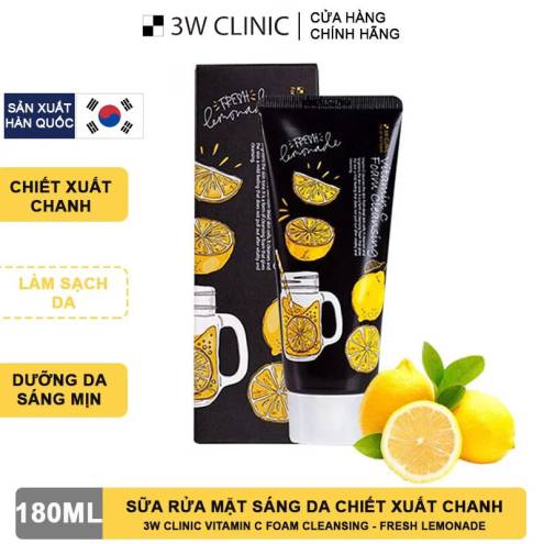 [100ml] Sữa Rửa Mặt Sáng Da Chiết Xuất Chanh 3W Clinic Vitamin C Foam Cleansing - Fresh Lemonade
