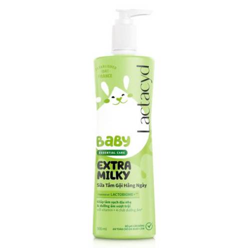 Sữa tắm gội em bé LACTACYD extra milky và gentle care vòi 500ML (Có thể dùng trị rôm sảy cho trẻ sơ sinh)