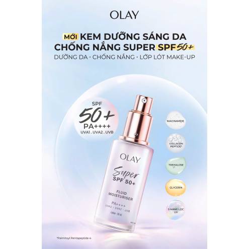 KEM DƯỠNG SÁNG DA CHỐNG NẮNG OLAY SUPER SPF50+ Fluid Mỏng Nhẹ Kiềm Dầu 50ml