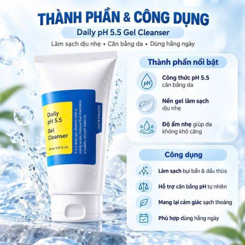 Sữa Rửa Mặt Dermabagi Daily pH 5.5 Gel Cleanser Giúp Làm Sạch Dịu Nhẹ Làn Da Mỗi Ngày 150ml